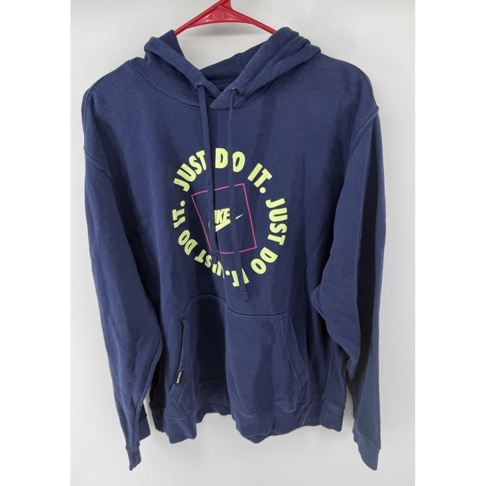 Nike Men's XL Just Do It Navy Blue Pullover Hoodie Logo Graphic Sweatshirt